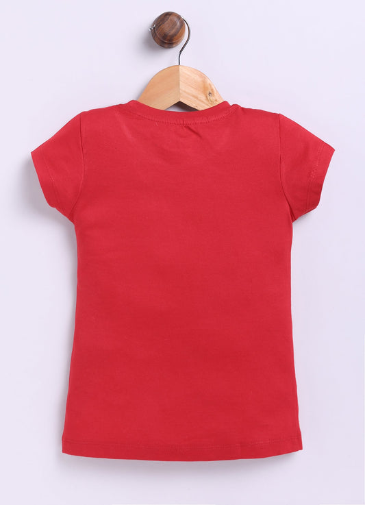 Be Kind to all kinds Printed Cotton T-Shirt for Girls - Red - ParrotCrow