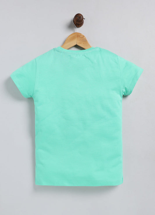 Be Your Best Self Printed Cotton T-Shirt for Girls - Pista Green - ParrotCrow