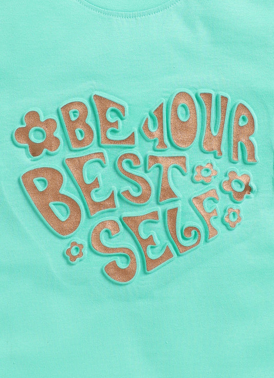 Be Your Best Self Printed Cotton T-Shirt for Girls - Pista Green - ParrotCrow