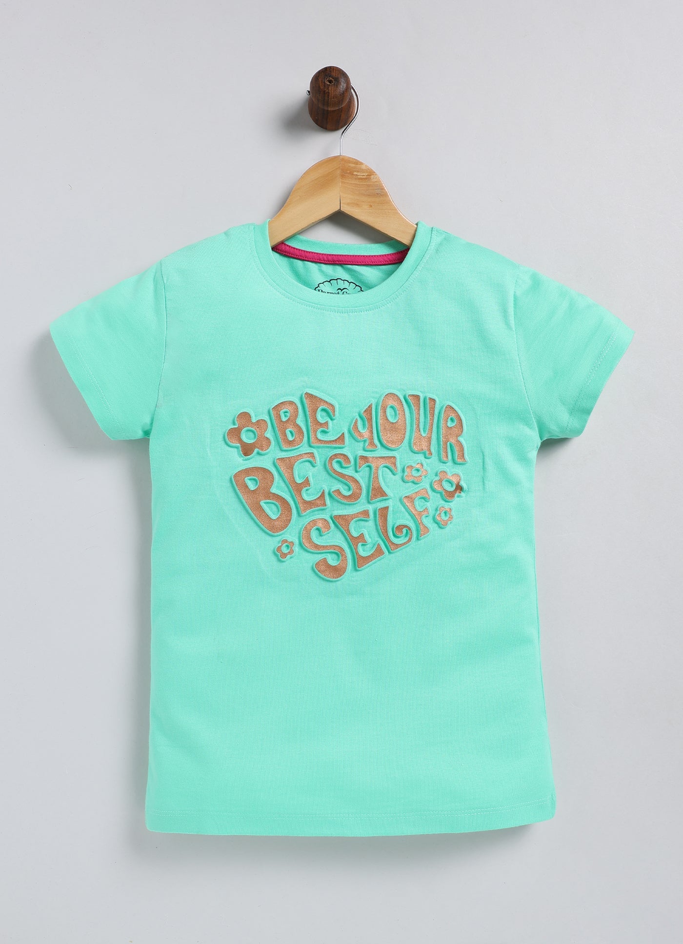 Be Your Best Self Printed Cotton T-Shirt for Girls - Pista Green - ParrotCrow