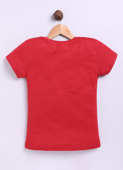 Be Your Best Self Printed Cotton T-Shirt for Girls - Red - ParrotCrow