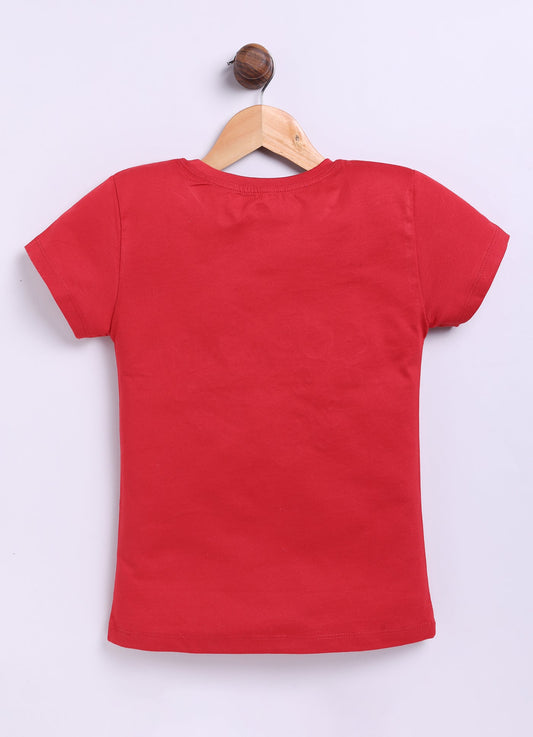 Be Your Best Self Printed Cotton T-Shirt for Girls - Red - ParrotCrow