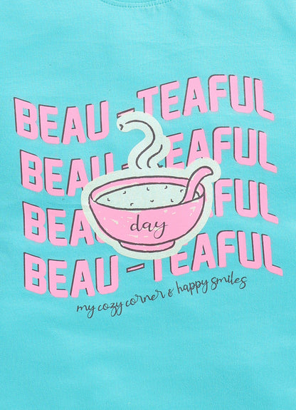 Beauteaful Printed Cotton T-Shirt for Girls - Sea Blue - ParrotCrow