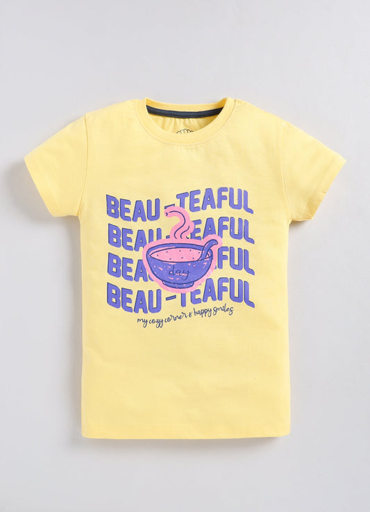 Beauteaful Printed Cotton T-Shirt for Girls - Yellow - ParrotCrow