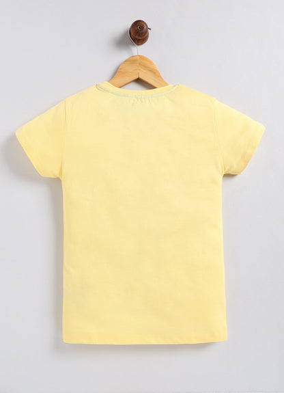 Beauteaful Printed Cotton T-Shirt for Girls - Yellow - ParrotCrow