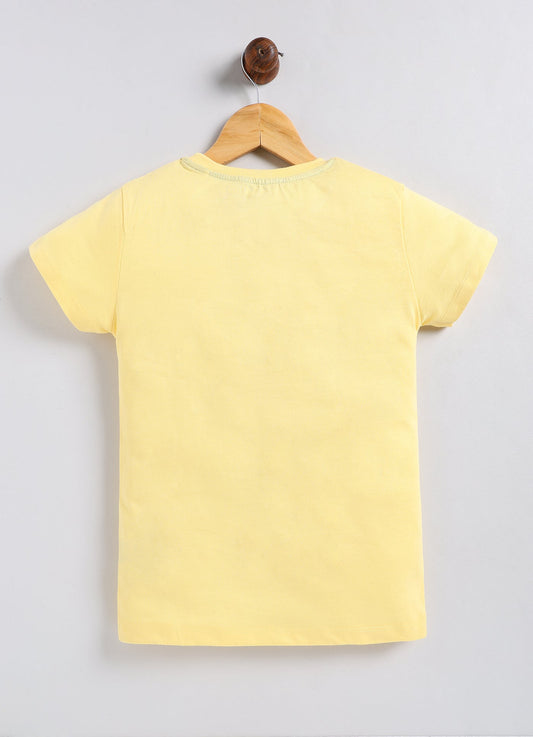 Beauteaful Printed Cotton T-Shirt for Girls - Yellow - ParrotCrow