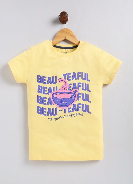 Beauteaful Printed Cotton T-Shirt for Girls - Yellow - ParrotCrow