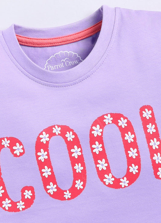 Cool print Cotton T-Shirt for Girls - Violet - ParrotCrow