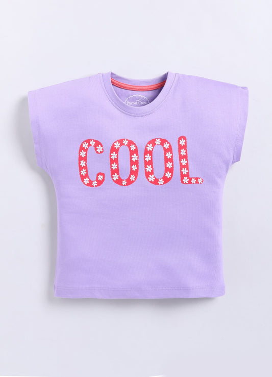 Cool print Cotton T-Shirt for Girls - Violet - ParrotCrow