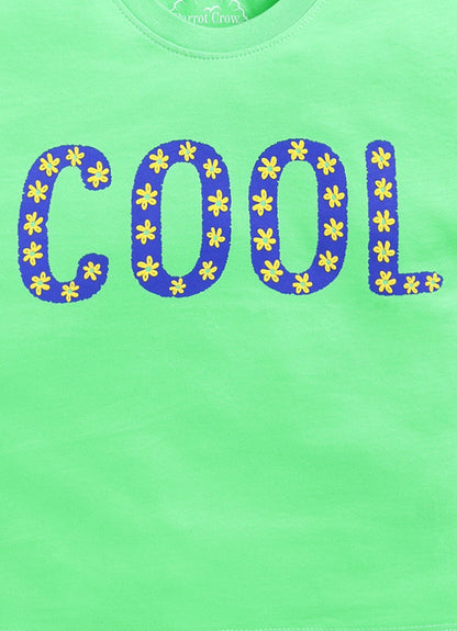 Cool Printed Cotton T-Shirt for Girls - Lime Green - ParrotCrow