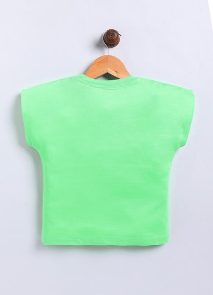 Cool Printed Cotton T-Shirt for Girls - Lime Green - ParrotCrow