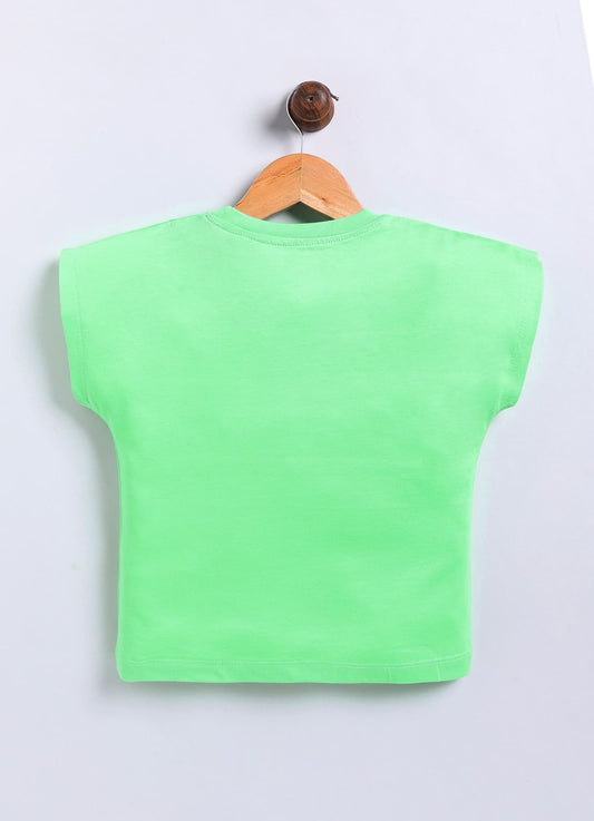 Cool Printed Cotton T-Shirt for Girls - Lime Green - ParrotCrow