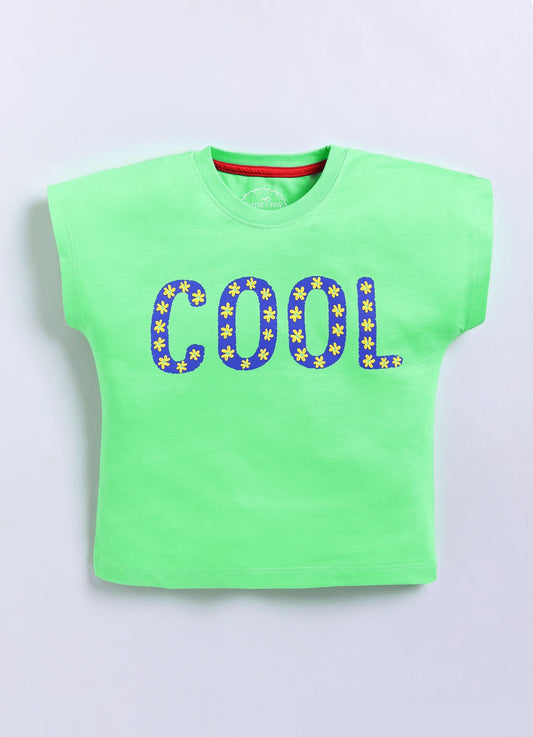 Cool Printed Cotton T-Shirt for Girls - Lime Green - ParrotCrow