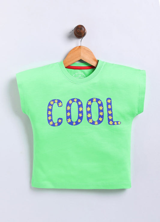 Cool Printed Cotton T-Shirt for Girls - Lime Green - ParrotCrow