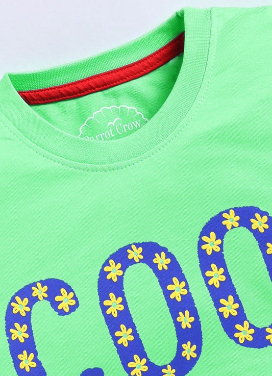 Cool Printed Cotton T-Shirt for Girls - Lime Green - ParrotCrow