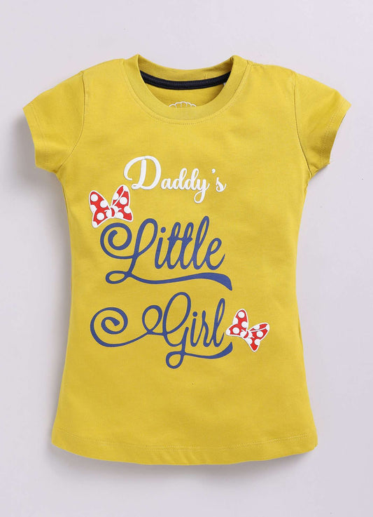 Daddy's Little Girl Text Printed Cotton T-Shirt for Girls - ParrotCrow