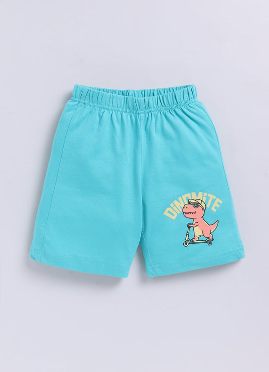 Dino - Mite Print T-Shirt & Aqua Shorts Set for Boys (Blue & Mint Green) - ParrotCrow