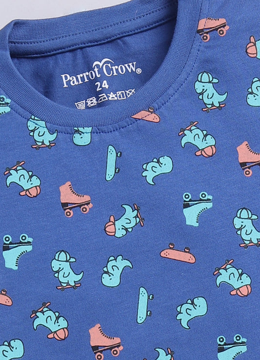 Dino - Mite Print T-Shirt & Aqua Shorts Set for Boys (Blue & Mint Green) - ParrotCrow