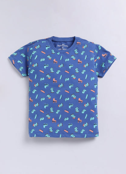 Dino - Mite Print T-Shirt & Aqua Shorts Set for Boys (Blue & Mint Green) - ParrotCrow