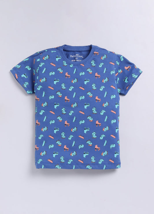 Dino - Mite Print T-Shirt & Aqua Shorts Set for Boys (Blue & Mint Green) - ParrotCrow