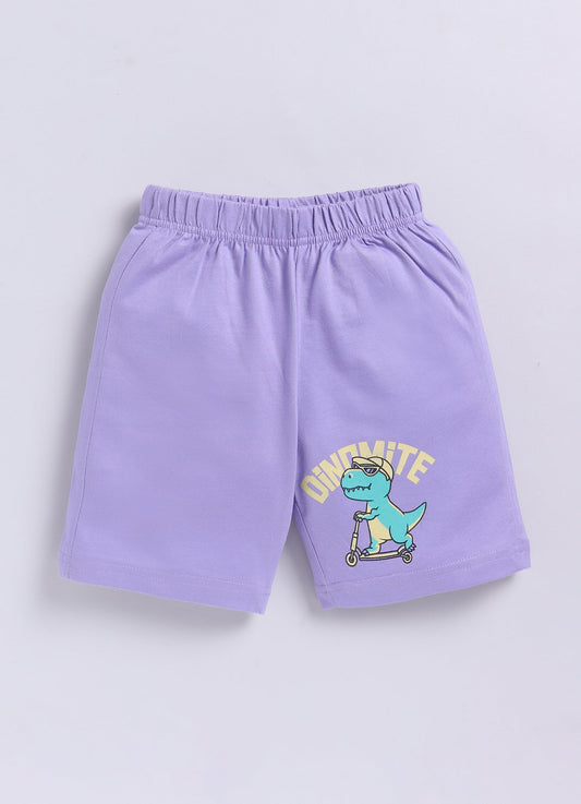 Dino Print T-Shirt & Lavender Shorts Set for Boys (Teal & Purple) - ParrotCrow