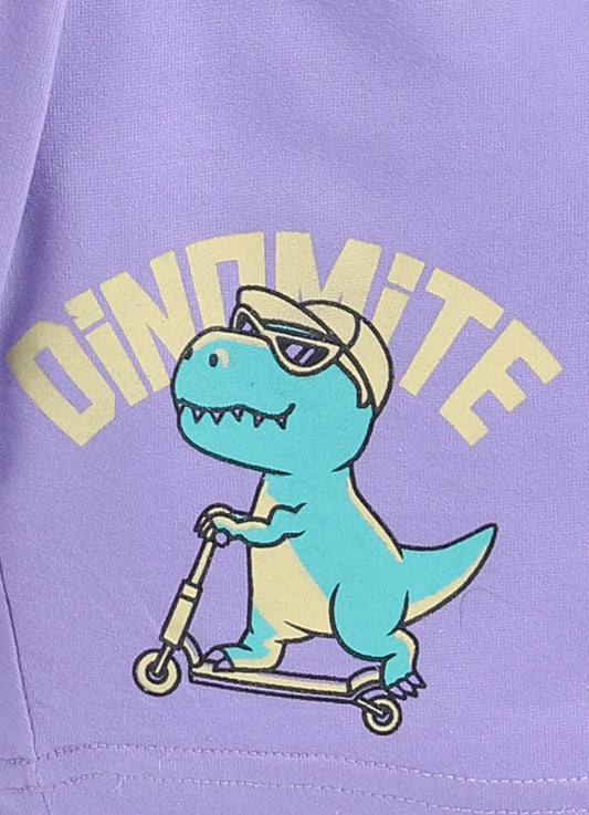 Dino Print T-Shirt & Lavender Shorts Set for Boys (Teal & Purple) - ParrotCrow