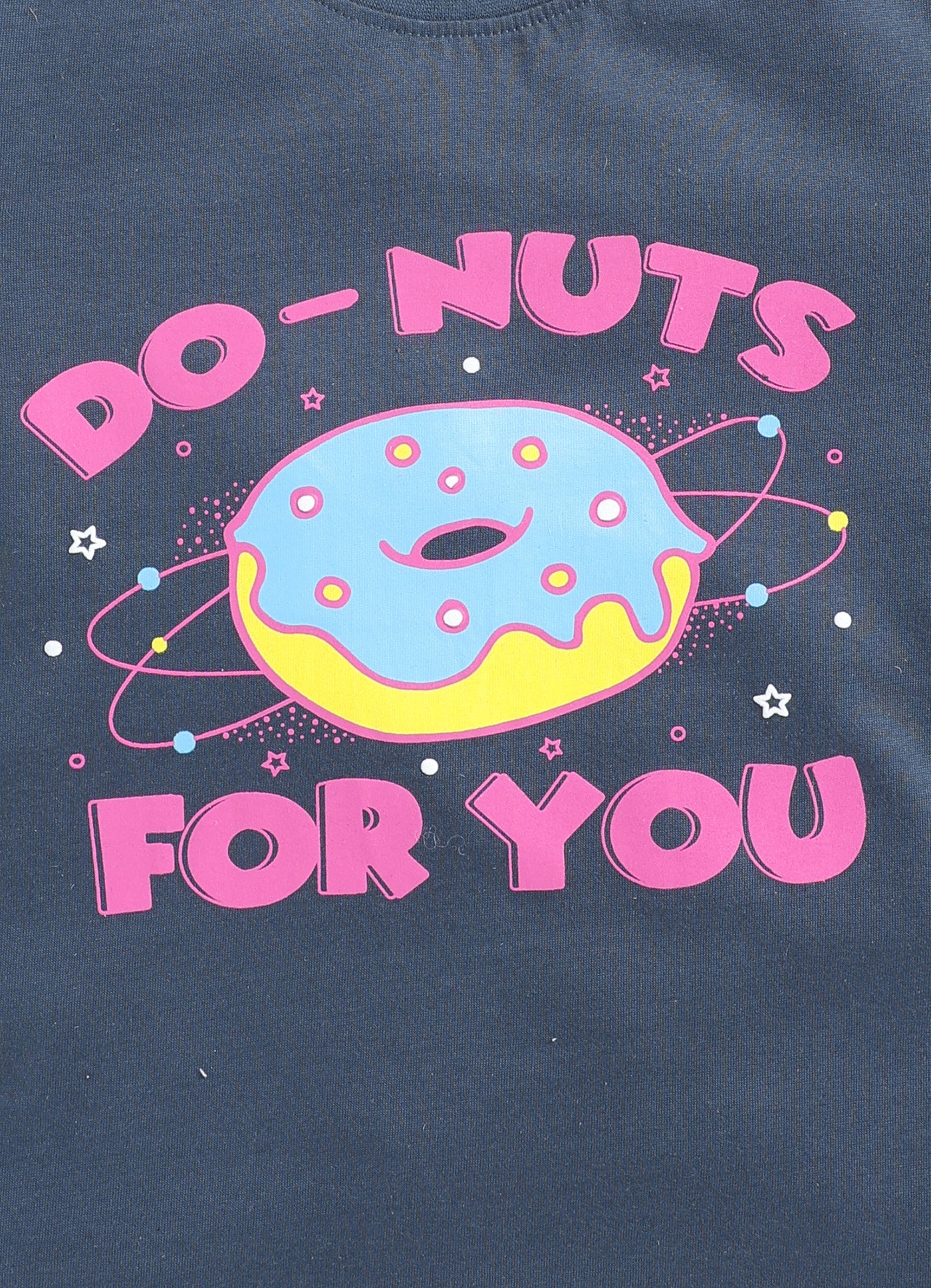 Do Nuts For You Printed Cotton T-Shirt for Girls - Navy - ParrotCrow