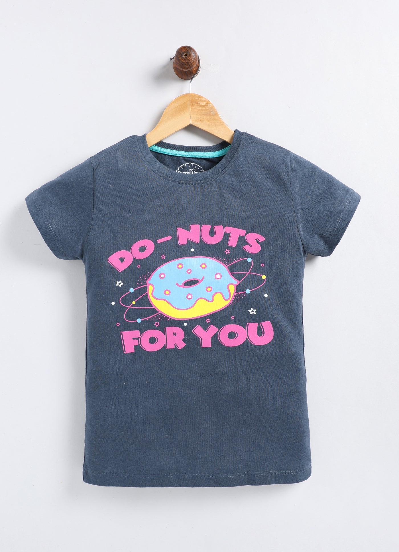 Do Nuts For You Printed Cotton T-Shirt for Girls - Navy - ParrotCrow