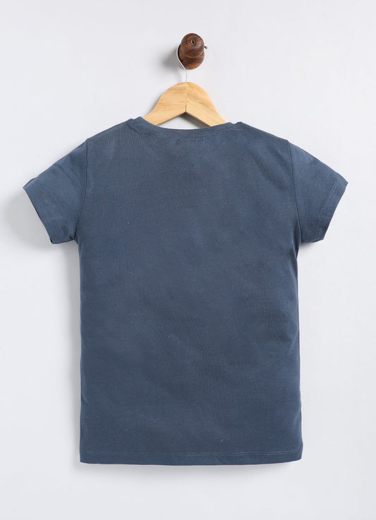 Do Nuts For You Printed Cotton T-Shirt for Girls - Navy - ParrotCrow