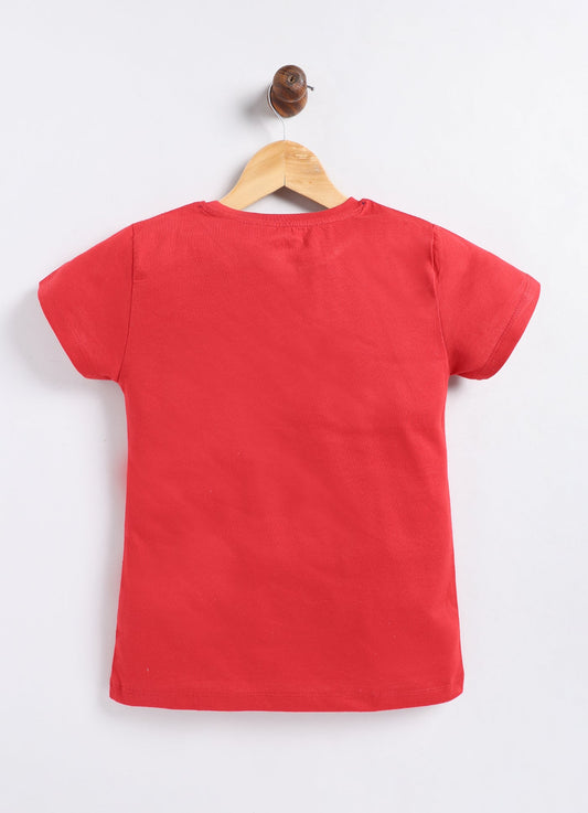 Do Nuts For You Printed Cotton T-Shirt for Girls - Red - ParrotCrow