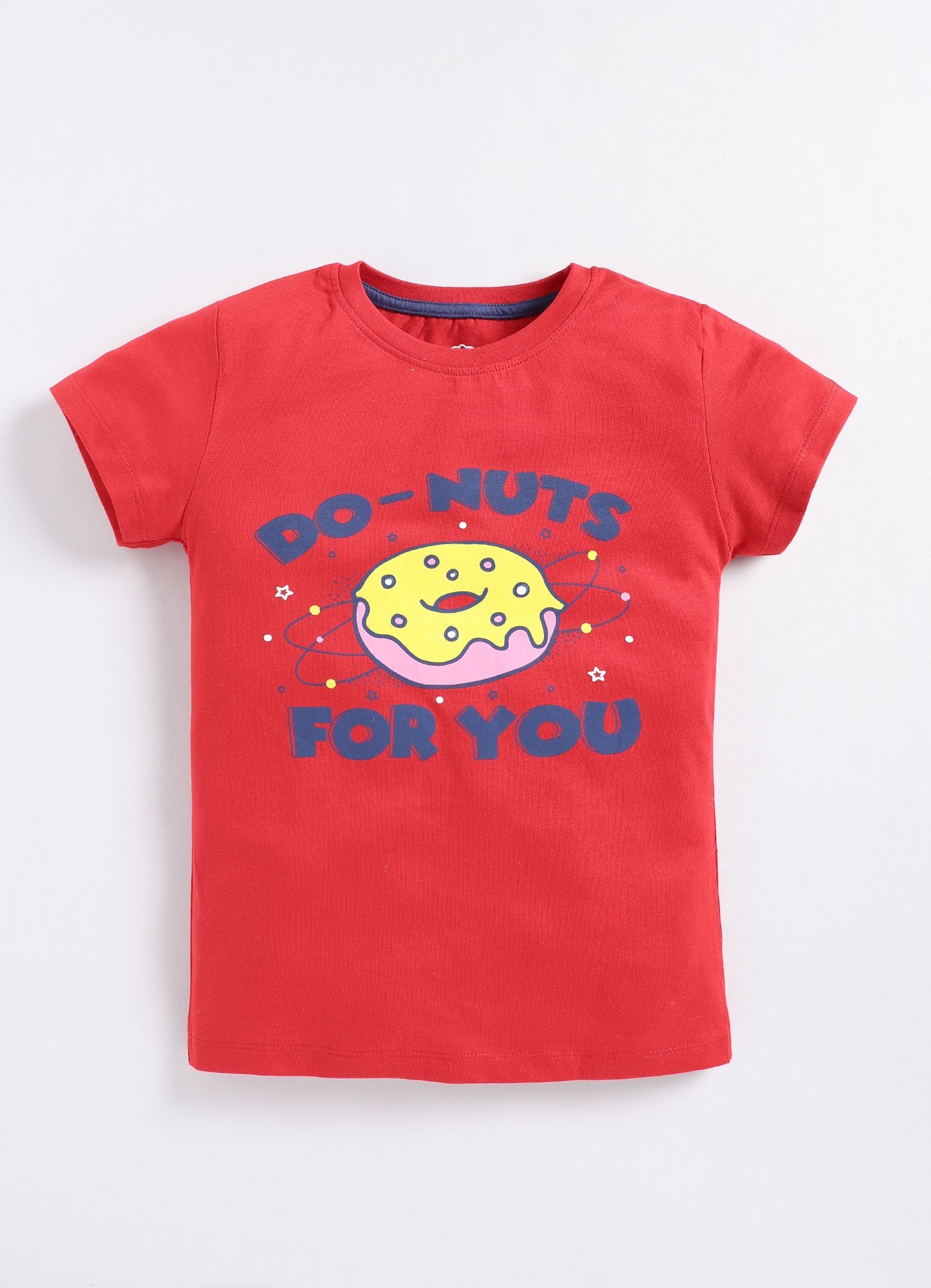 Do Nuts For You Printed Cotton T-Shirt for Girls - Red - ParrotCrow