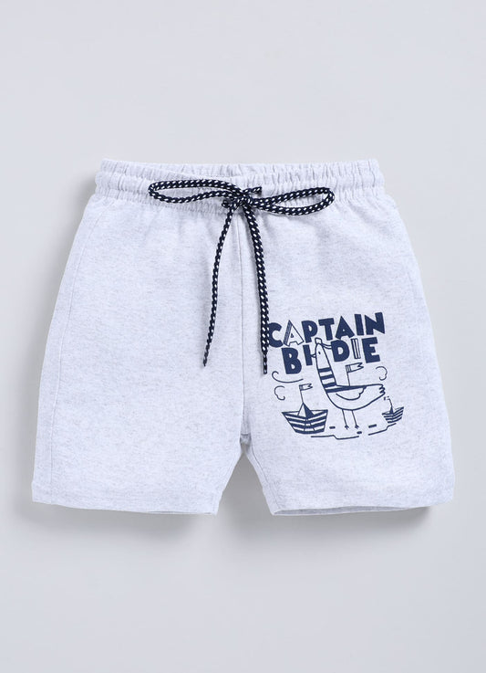Ecru Melange Cotton Shorts For Boys - ParrotCrow