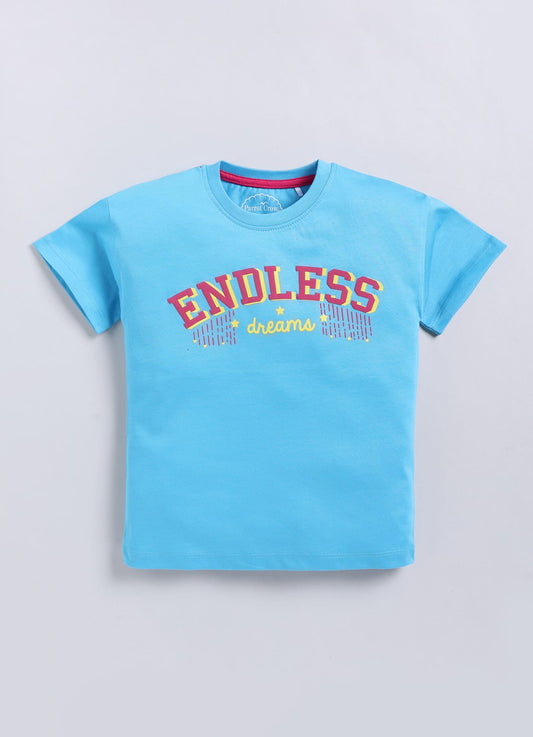 Endless Dreams Printed Cotton T-Shirt for Girls - Blue - ParrotCrow
