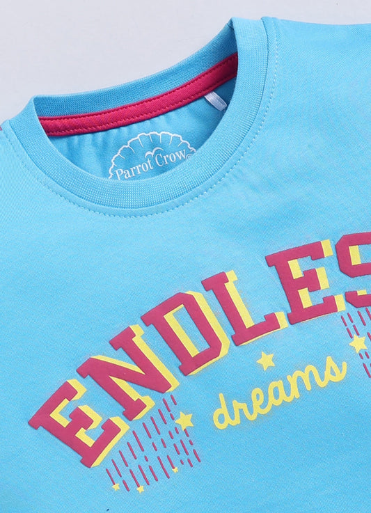 Endless Dreams Printed Cotton T-Shirt for Girls - Blue - ParrotCrow