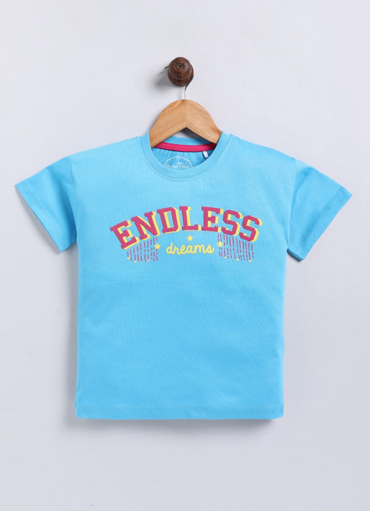 Endless Dreams Printed Cotton T-Shirt for Girls - Blue - ParrotCrow