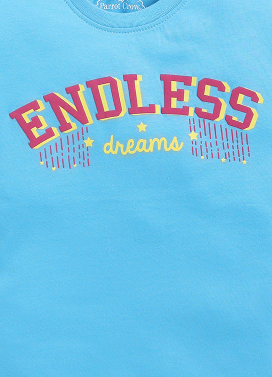 Endless Dreams Printed Cotton T-Shirt for Girls - Blue - ParrotCrow