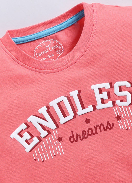 Endless Dreams Printed Cotton T-Shirt for Girls - Carrot Orange - ParrotCrow