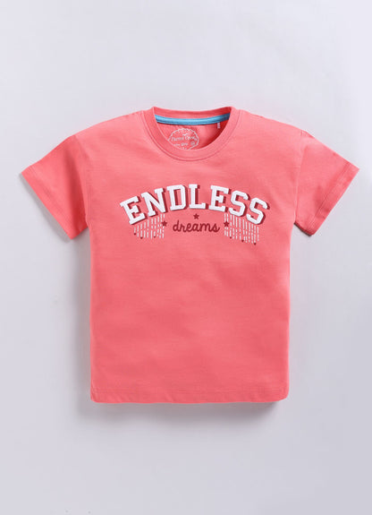 Endless Dreams Printed Cotton T-Shirt for Girls - Carrot Orange - ParrotCrow