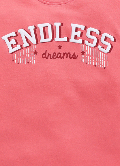 Endless Dreams Printed Cotton T-Shirt for Girls - Carrot Orange - ParrotCrow