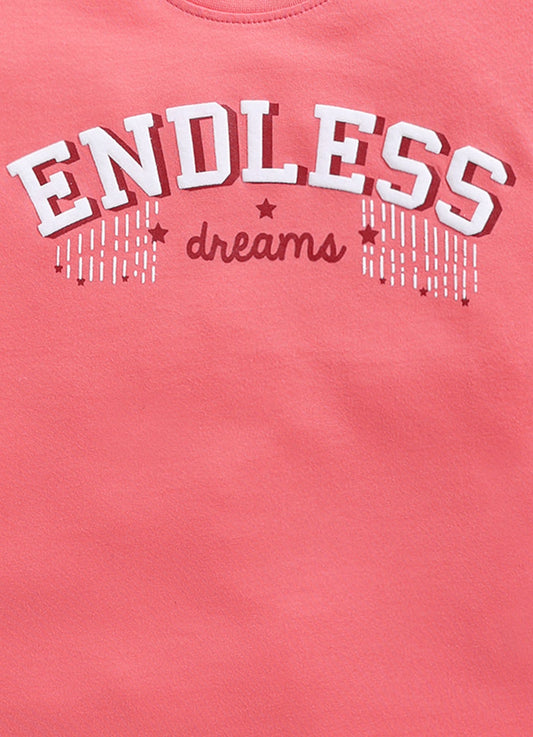 Endless Dreams Printed Cotton T-Shirt for Girls - Carrot Orange - ParrotCrow