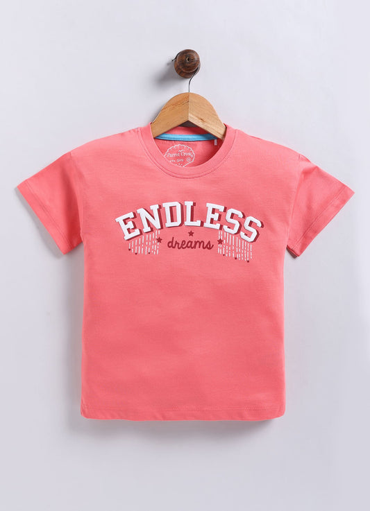 Endless Dreams Printed Cotton T-Shirt for Girls - Carrot Orange - ParrotCrow