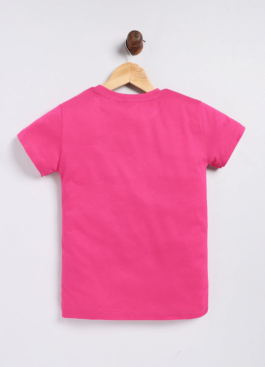 Enjoy the power of homes Printed Cotton T-Shirt for Girls - Dark Pink - ParrotCrow