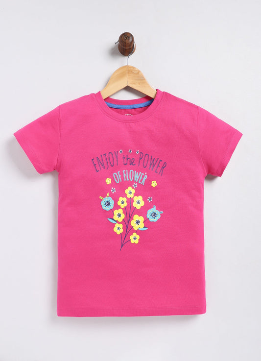 Enjoy the power of homes Printed Cotton T-Shirt for Girls - Dark Pink - ParrotCrow