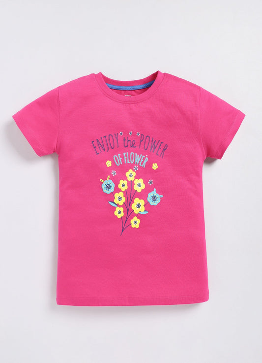 Enjoy the power of homes Printed Cotton T-Shirt for Girls - Dark Pink - ParrotCrow