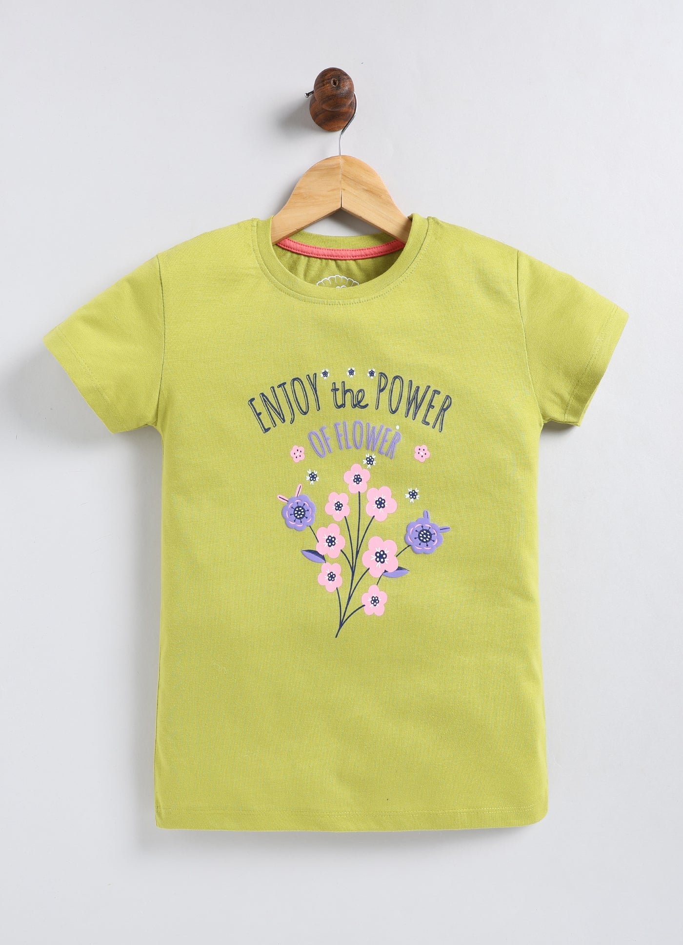 Enjoy the power of homes Printed Cotton T-Shirt for Girls - Lime Green - ParrotCrow