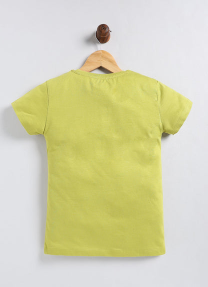 Enjoy the power of homes Printed Cotton T-Shirt for Girls - Lime Green - ParrotCrow