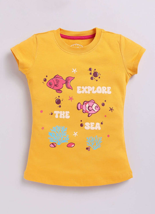 Explore the Sea Print Cotton T-Shirt for Girls - ParrotCrow