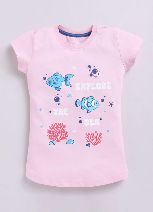 Explore the Sea Print Cotton T-Shirt for Girls - ParrotCrow