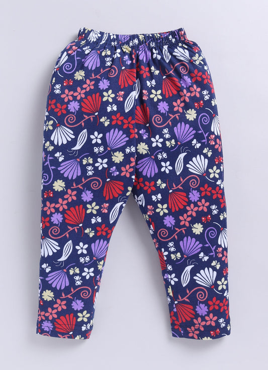 Floral Navy Vibrant Flower Printed Activewear Trousers - ParrotCrow