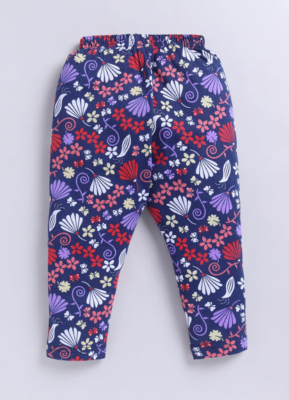 Floral Navy Vibrant Flower Printed Activewear Trousers - ParrotCrow